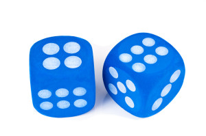Two blue dice on white background.